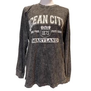 Ocean City Maryland Womens Long Sleeve Tee shirt Black White soft beach